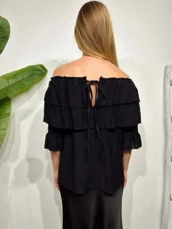 Blusa Bardot Volantes MALLESA Negro