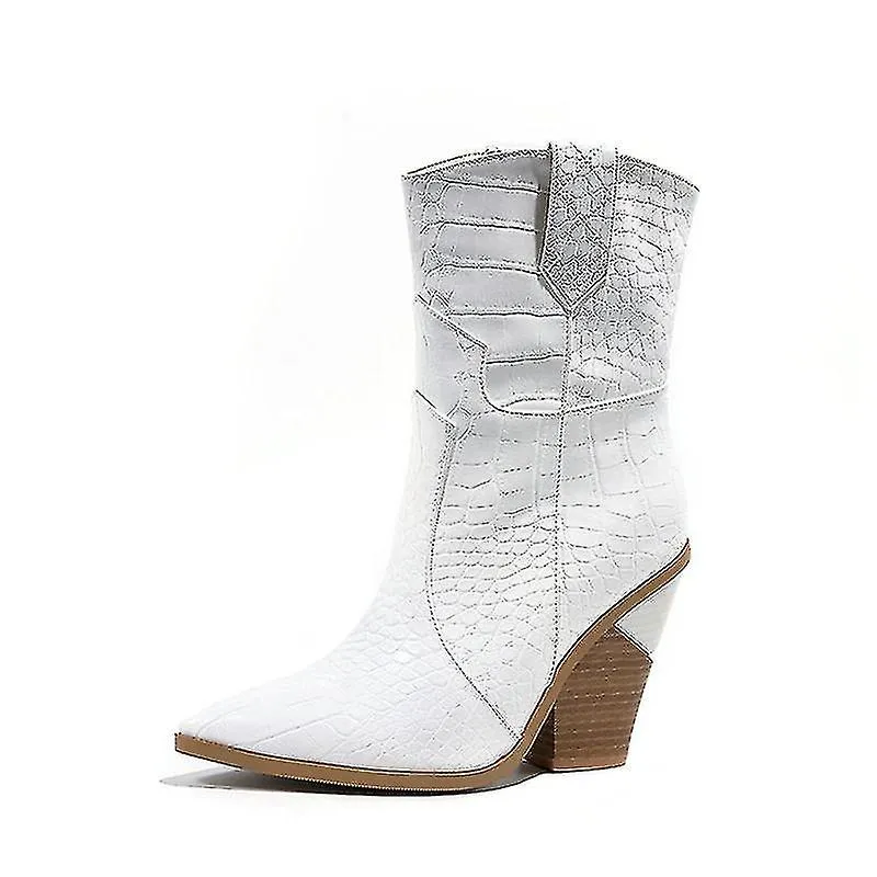 Botas vaqueras de tacón alto y cálido para mujer