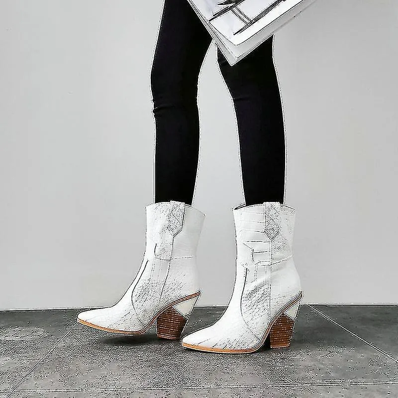 Botas vaqueras de tacón alto y cálido para mujer