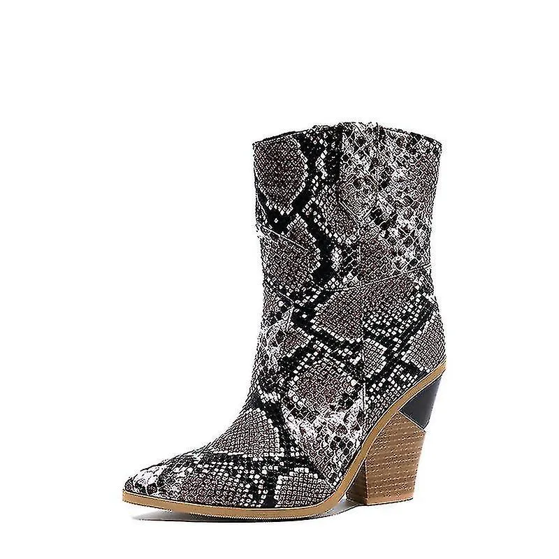 Botas vaqueras de tacón alto y cálido para mujer
