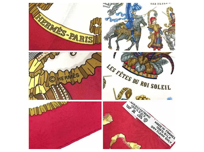 Bufanda Hermès Carré 90 LAS FIESTAS DEL REY SOL Blanco Roja 