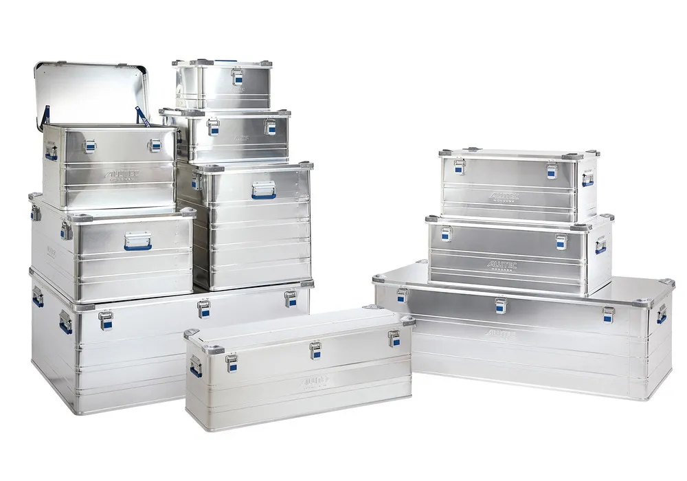 Caja de aluminio Industry, con esquinas para apilado, volumen de 140 litros