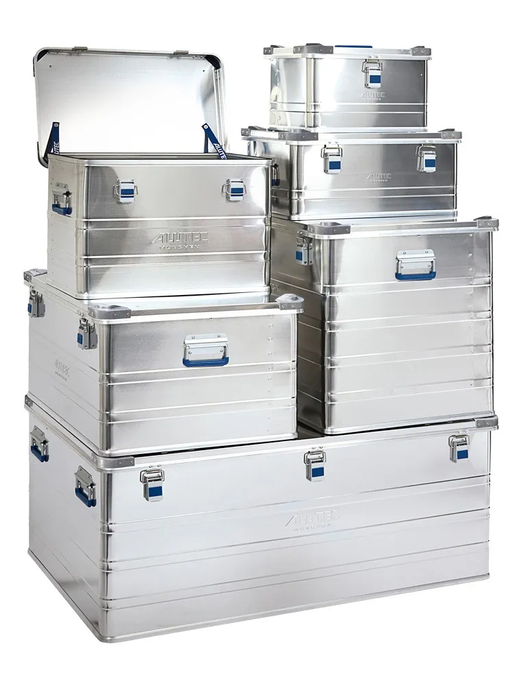 Caja de aluminio Industry, con esquinas para apilado, volumen de 140 litros