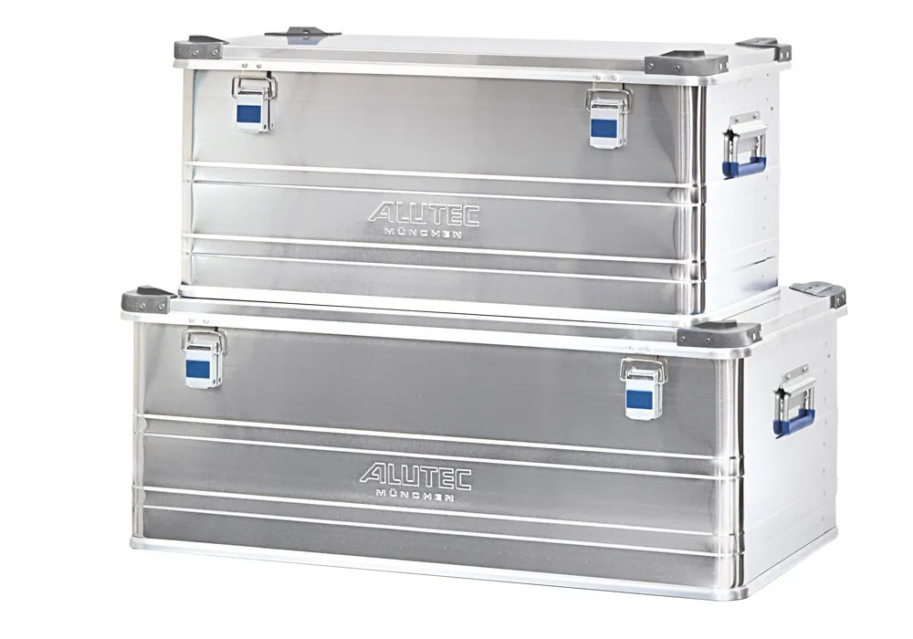 Caja de aluminio Industry, con esquinas para apilado, volumen de 140 litros