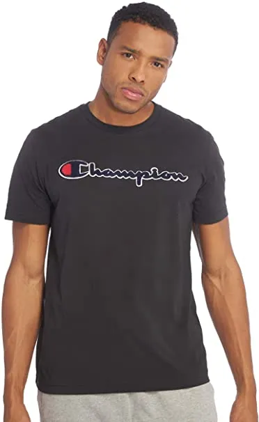 CAMISETA MANGA CORTA CHAMPION HOMBRE CUELLO REDONDO SATIN SCRIPT LOGO CREW NECK TSHIRT REF. 212946 NEGRA