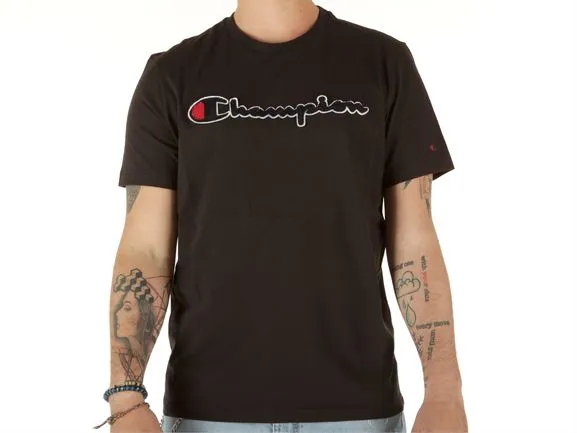 CAMISETA MANGA CORTA CHAMPION HOMBRE CUELLO REDONDO SATIN SCRIPT LOGO CREW NECK TSHIRT REF. 212946 NEGRA