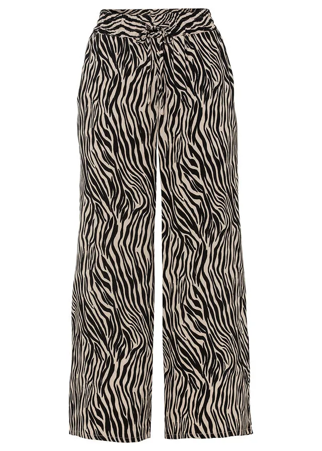 CULOTTE ESTAMPADO DE VISCOSA SOSTENIBLE NEGROBEIGE CON ESTAMPADO DE CEBRA