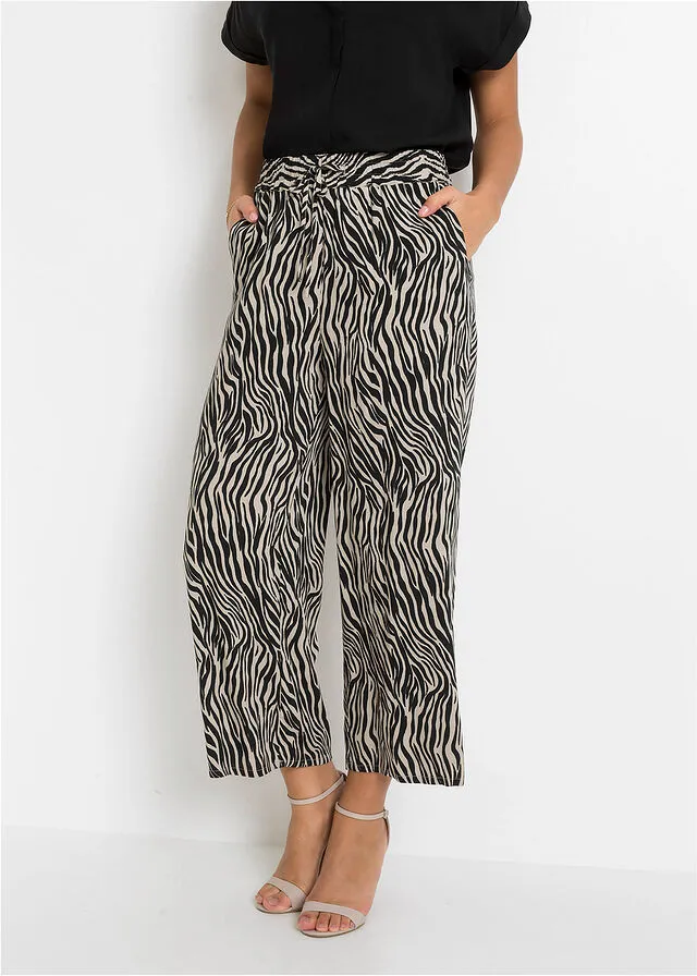 CULOTTE ESTAMPADO DE VISCOSA SOSTENIBLE NEGROBEIGE CON ESTAMPADO DE CEBRA