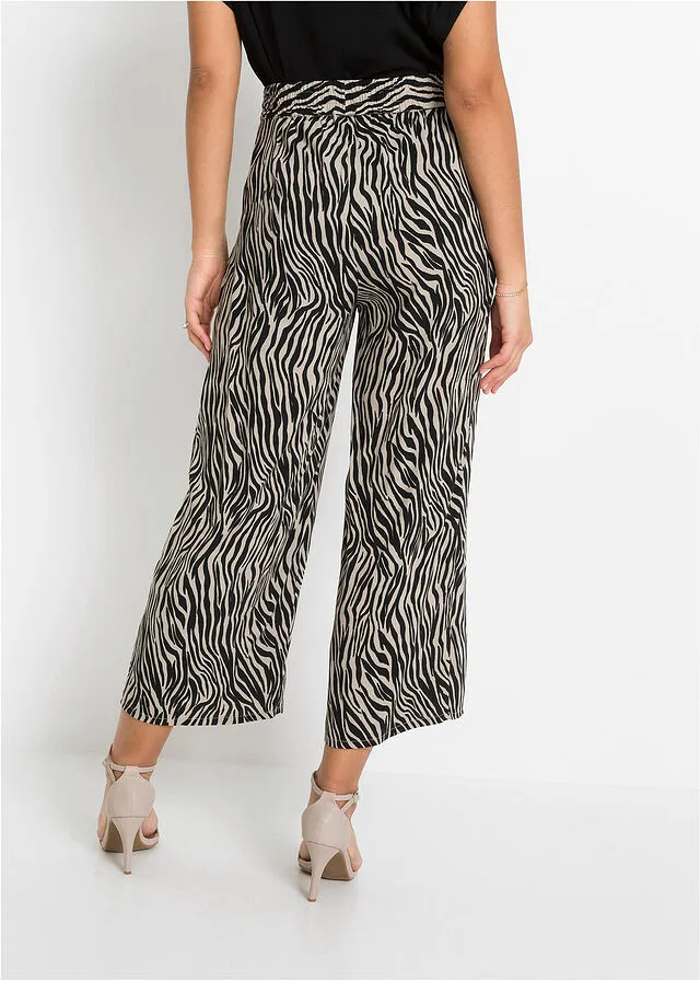 CULOTTE ESTAMPADO DE VISCOSA SOSTENIBLE NEGROBEIGE CON ESTAMPADO DE CEBRA