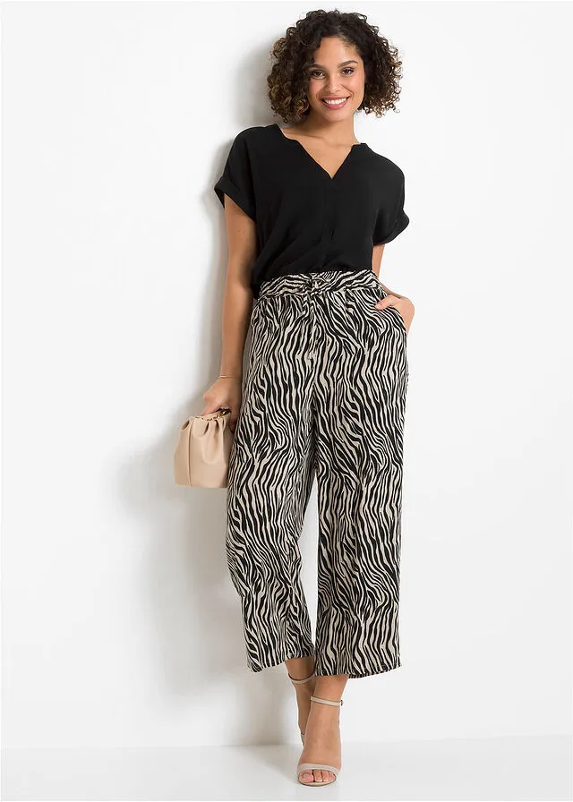 CULOTTE ESTAMPADO DE VISCOSA SOSTENIBLE NEGROBEIGE CON ESTAMPADO DE CEBRA