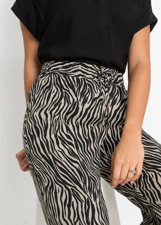 CULOTTE ESTAMPADO DE VISCOSA SOSTENIBLE NEGROBEIGE CON ESTAMPADO DE CEBRA