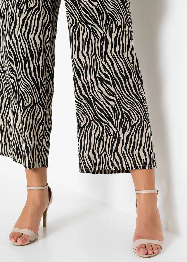 CULOTTE ESTAMPADO DE VISCOSA SOSTENIBLE NEGROBEIGE CON ESTAMPADO DE CEBRA