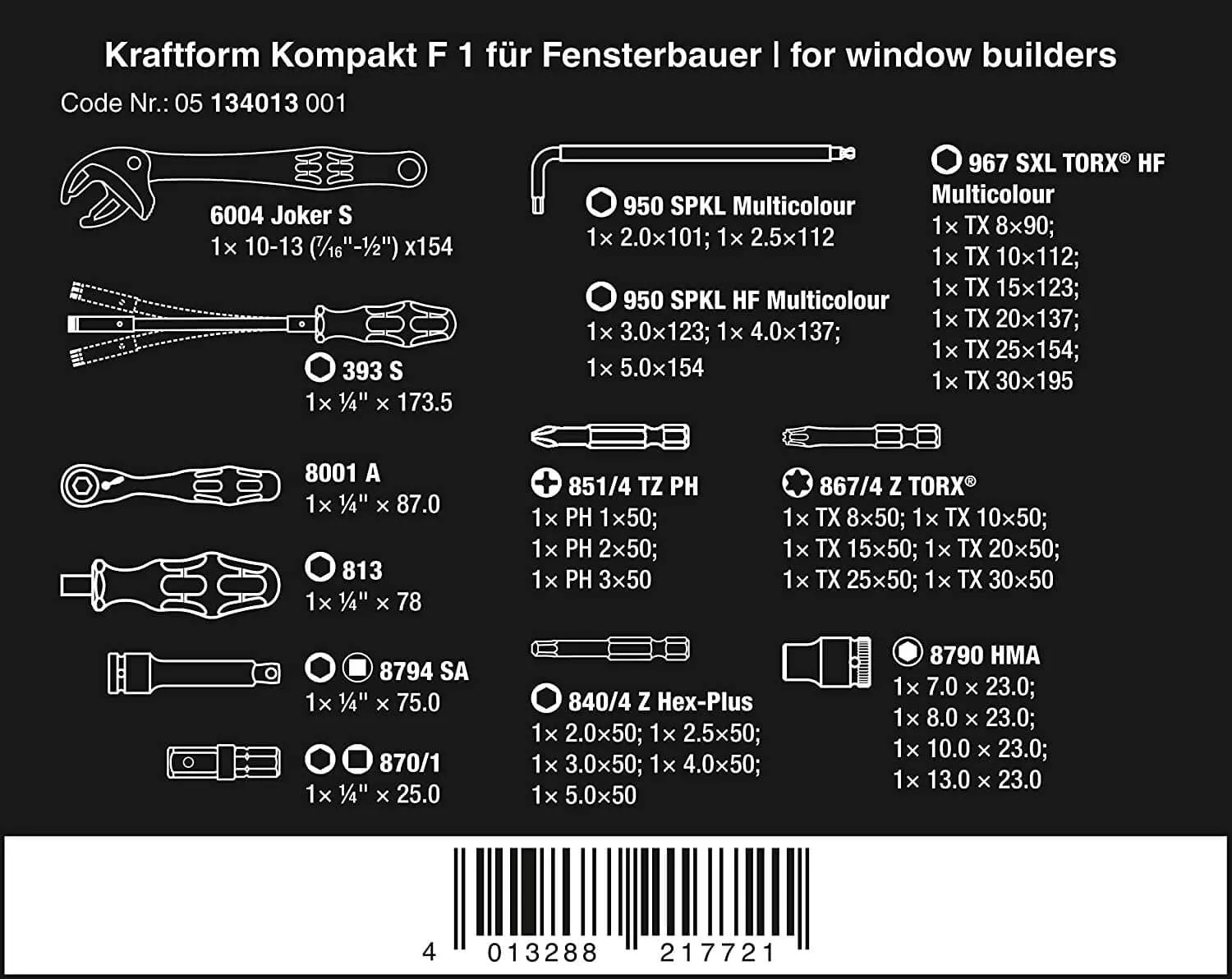 Herramientas de atornillar para trabajos de ventanaje 35 piezas Wera Kraftform Kompakt F 1 ref.134013