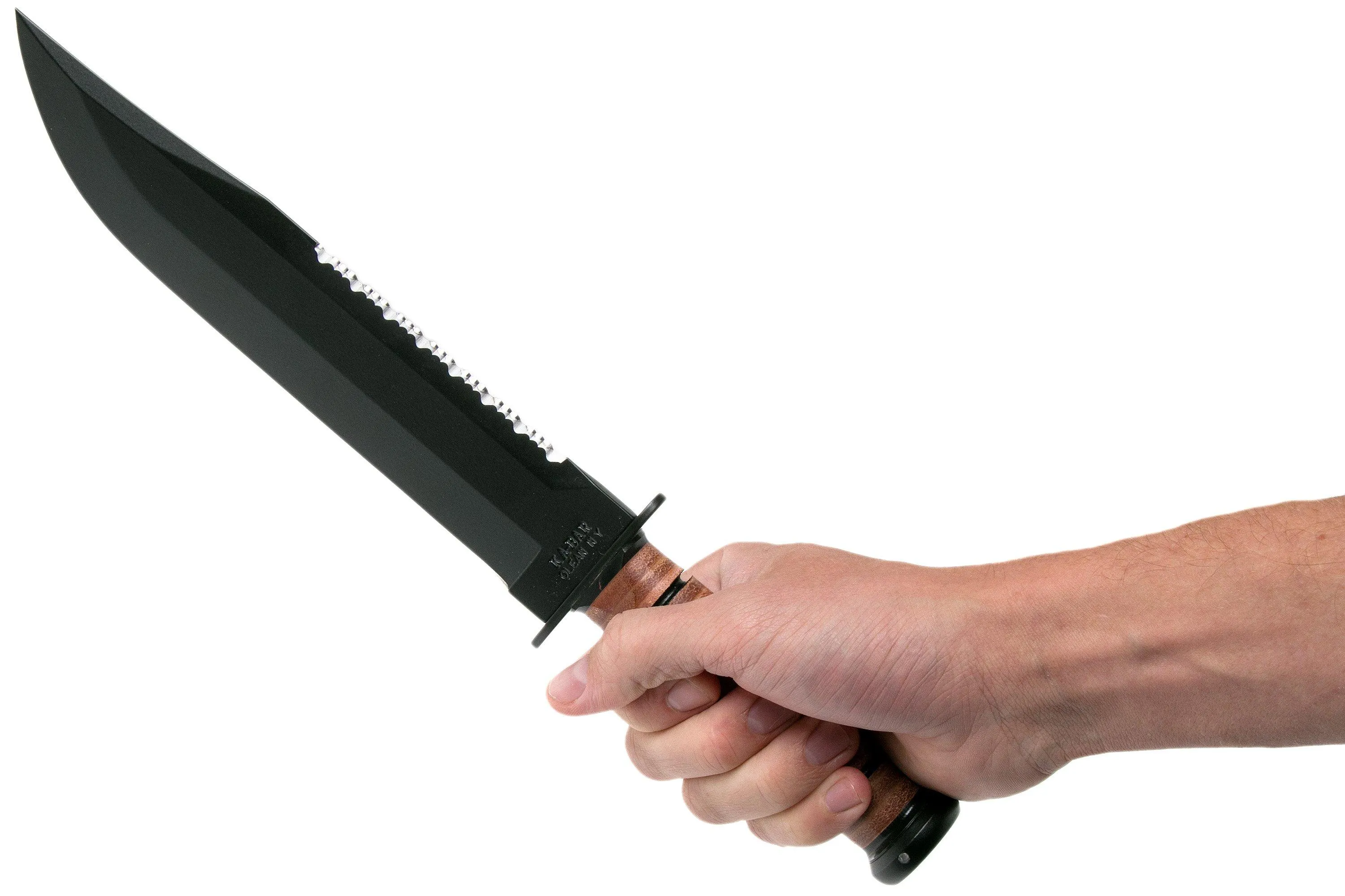 KABAR BIG BROTHER 2217 CUCHILLO FIJO, PARCIALMENTE DENTADO, FUNDA DE CUERO