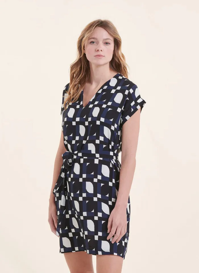 LA FEE MARABOUTEE Vestido corto recto con cuello de pico en multicolor