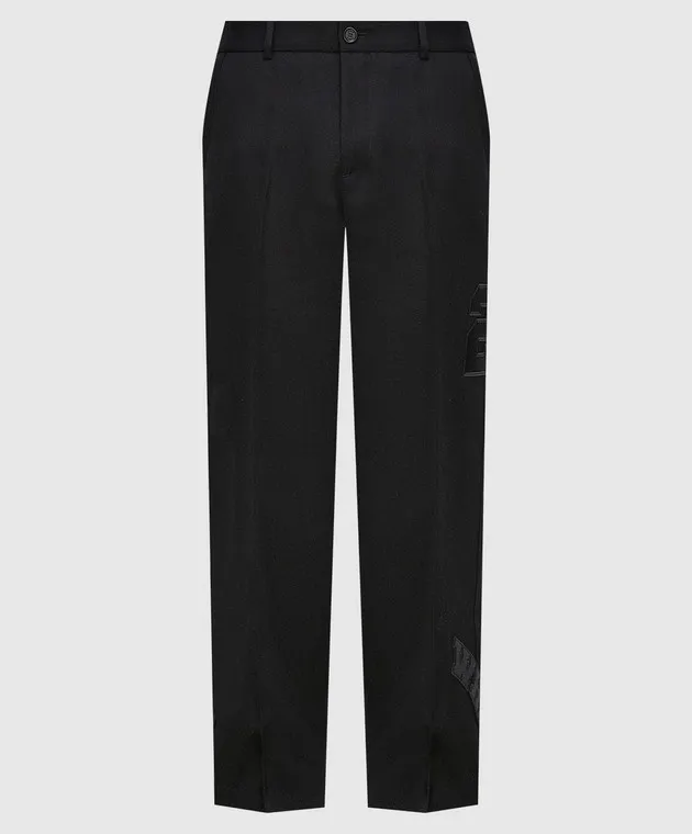 OFFWHITE BLACK PANTS MADE OF WOOL WITH APPLIQUéS