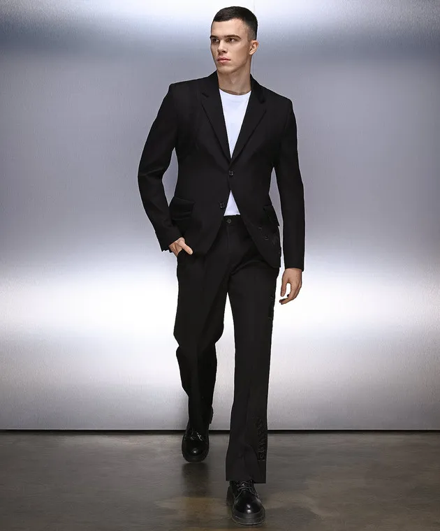 OFFWHITE BLACK PANTS MADE OF WOOL WITH APPLIQUéS