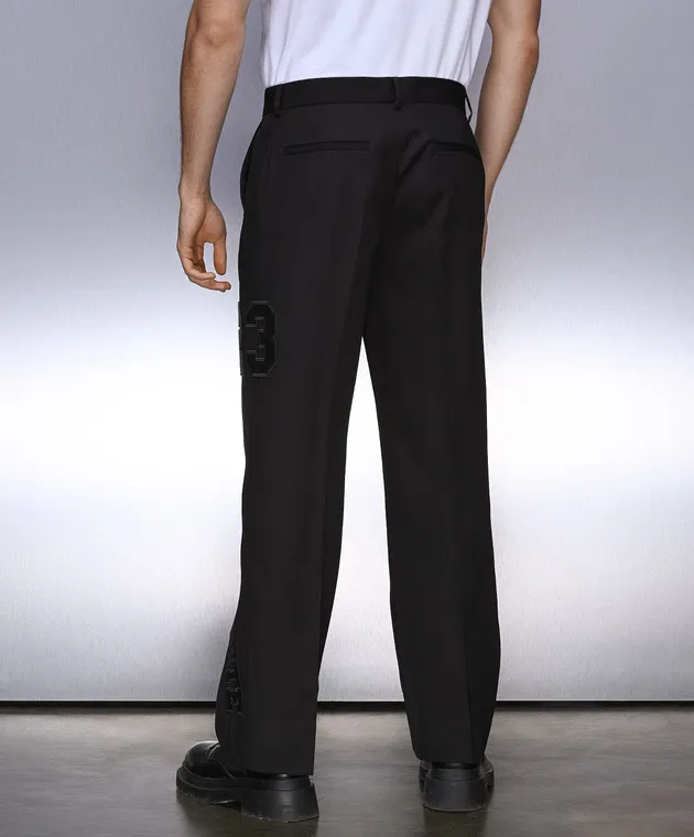 OFFWHITE BLACK PANTS MADE OF WOOL WITH APPLIQUéS