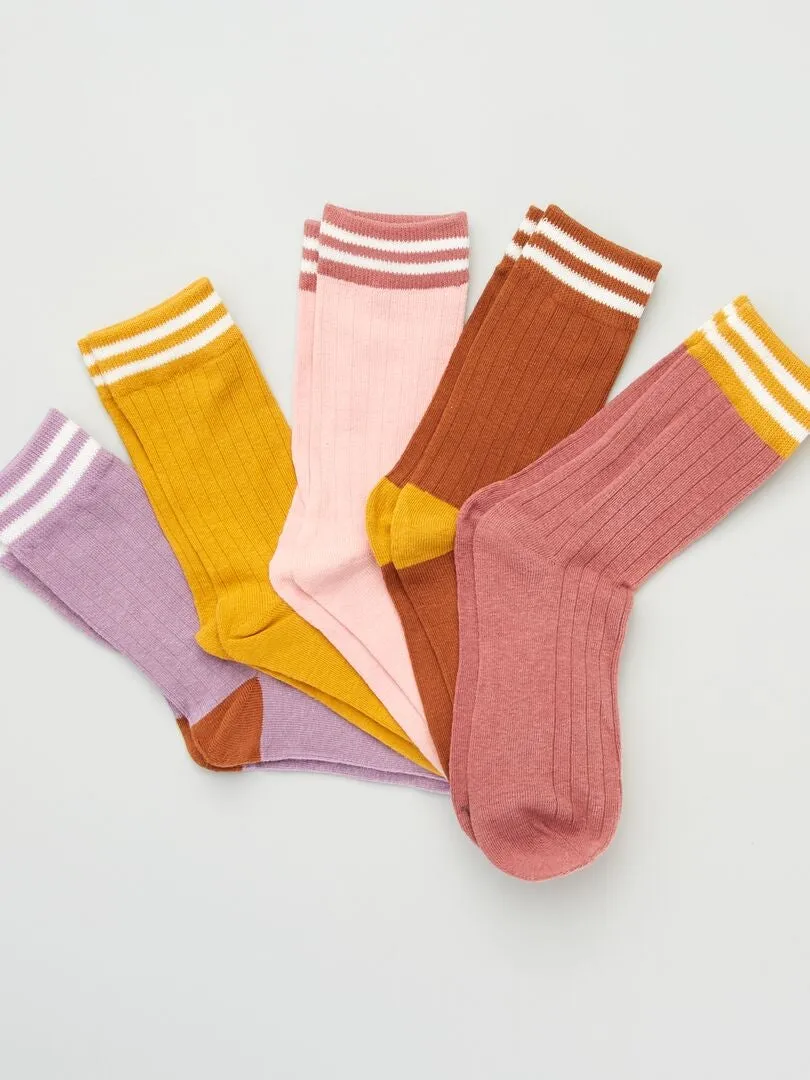 PACK DE 5 PARES DE CALCETINES CON BANDAS A CONTRASTE  AMARILLO