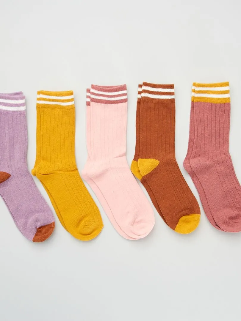 PACK DE 5 PARES DE CALCETINES CON BANDAS A CONTRASTE  AMARILLO