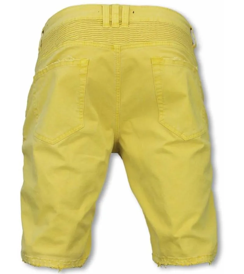 PANTALON CORTO  BERMUDAS VAQUERAS HOMBRE SLIM FIT  DAMAGED BIKER JEANS CON CREMALLERA  AMARILLO