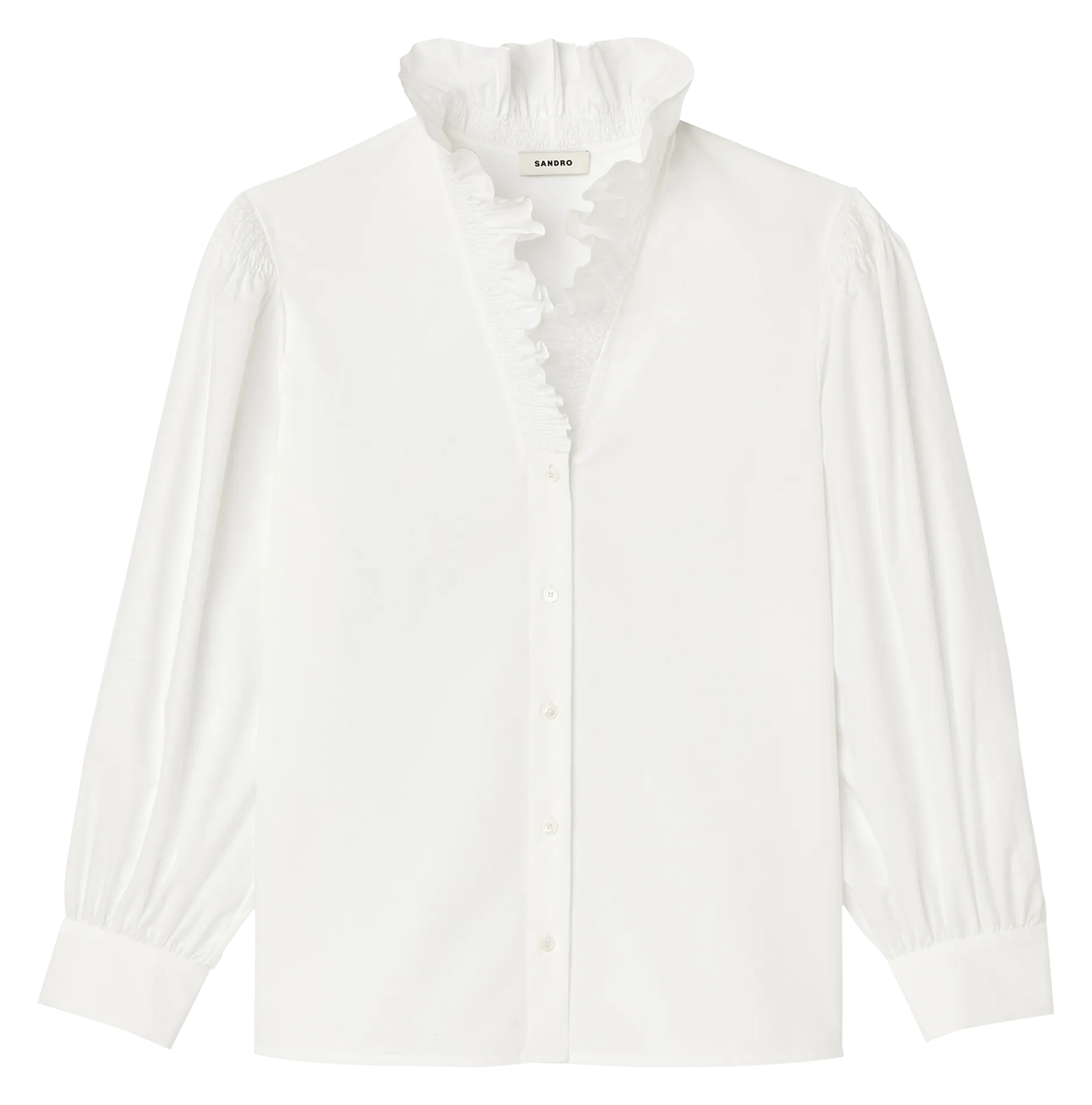 SANDRO Camisa de algodón con cuello fantasía en blanco