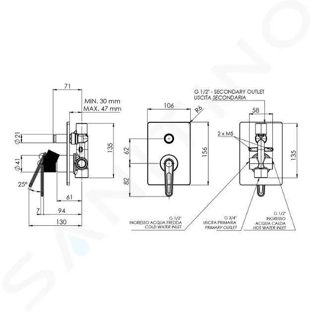 SAPHO GRIFERíA  GRIFO EMPOTRADO PARA 2 APARATOS, CON CUERPO DE MONTAJE, CROMO BB042