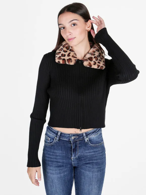 Solada Cárdigan de mujer de punto con cremallera y escote con estampado animal en pelo sintético