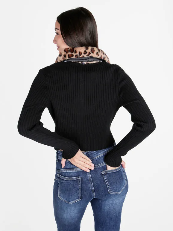 Solada Cárdigan de mujer de punto con cremallera y escote con estampado animal en pelo sintético