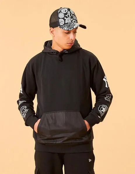 SUDADERA CAPUCHA DISTRESSED SLEEVE PRINT M LBMUL NEGR