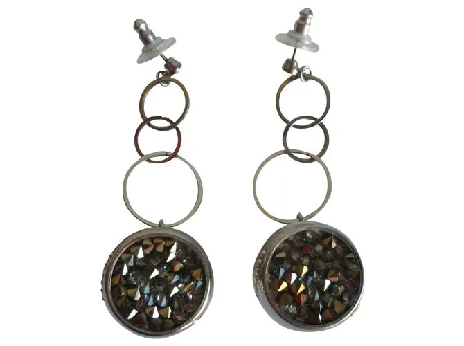Swarovski Pendientes circulares de cristal y metal Plata 