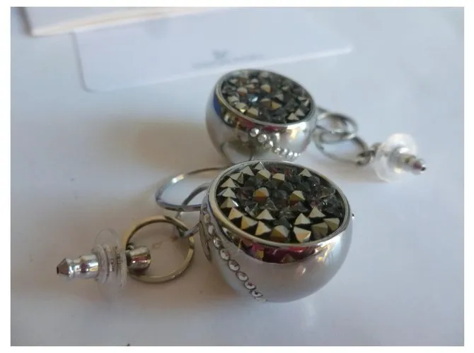 Swarovski Pendientes circulares de cristal y metal Plata 