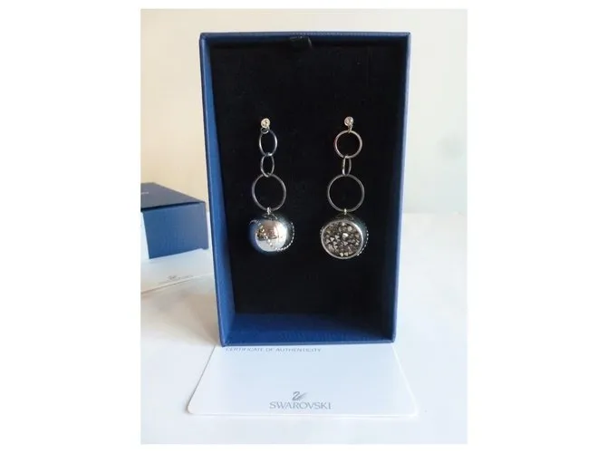 Swarovski Pendientes circulares de cristal y metal Plata 