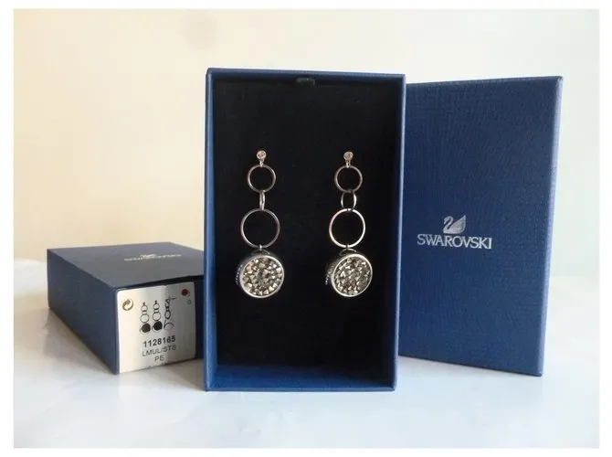 Swarovski Pendientes circulares de cristal y metal Plata 