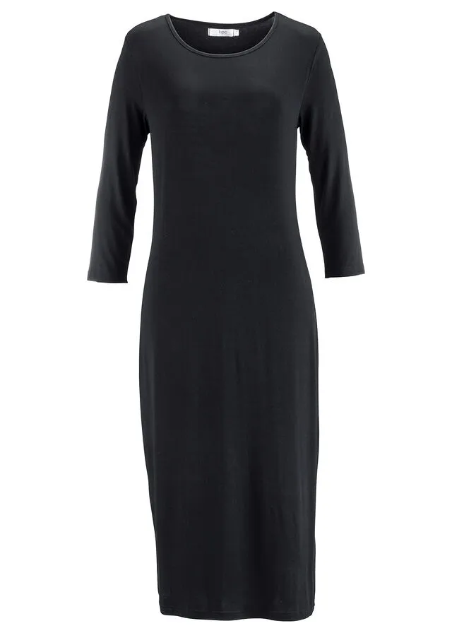 Vestido camisero de viscosa sostenible con mangas 3/4 Negro