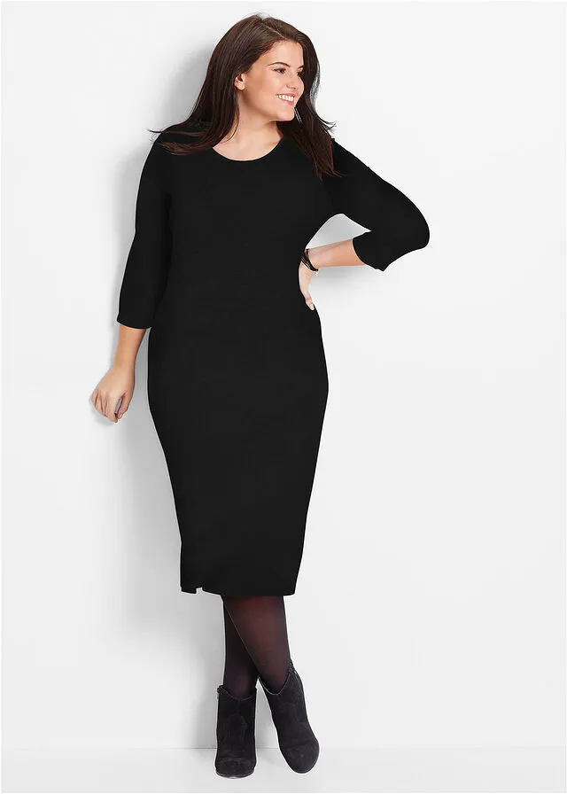 Vestido camisero de viscosa sostenible con mangas 3/4 Negro