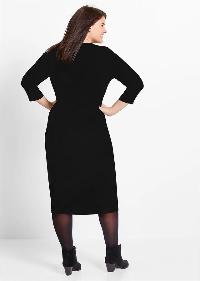 Vestido camisero de viscosa sostenible con mangas 3/4 Negro